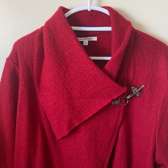 NorthStyle Red Boucle Coat 1X Shawl Collar Toggle Closure Oversized - Picture 2 of 6